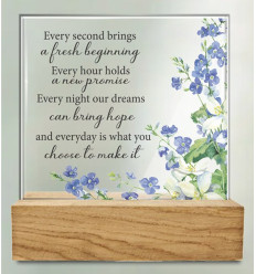 Fresh Beginning Glass Plaque with Wood Base