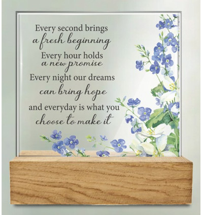 Fresh Beginning Glass Plaque with Wood Base