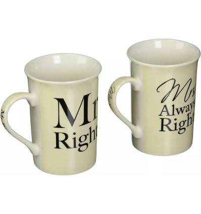 China Mugs Cream Mr & Mrs Right Set of 2 Mugs