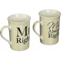 China Mugs Cream Mr & Mrs Right Set of 2 Mugs