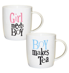 Wedding / Anniversary Mug Set. Girl meets Boy - Boy makes Tea