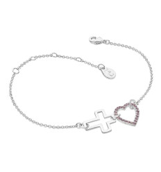 Silver Cross & Heart Bracelet