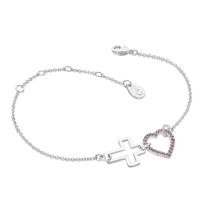 Silver Cross & Heart Bracelet