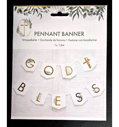 God Bless - Gold & White Hanging Banner